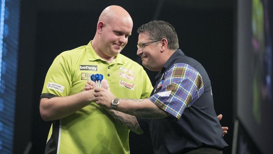 Michael van Gerwen and Gary Anderson (Photo: Steve Welsh/PDC)