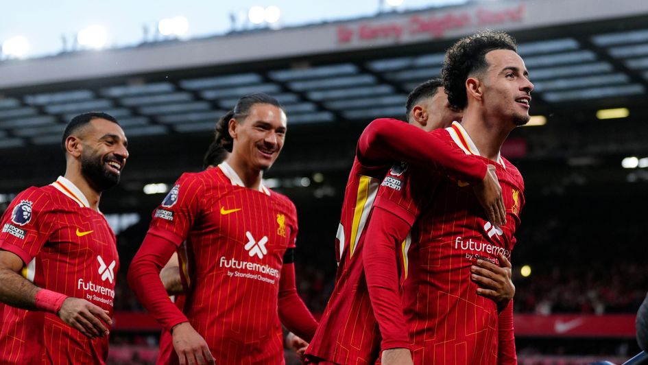 Liverpool celebrate a Curtis Jones goal